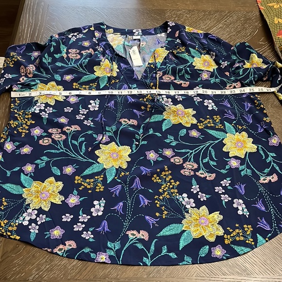 Old Navy navy floral print long sleeve blouse top Size XXL - Picture 15 of 17